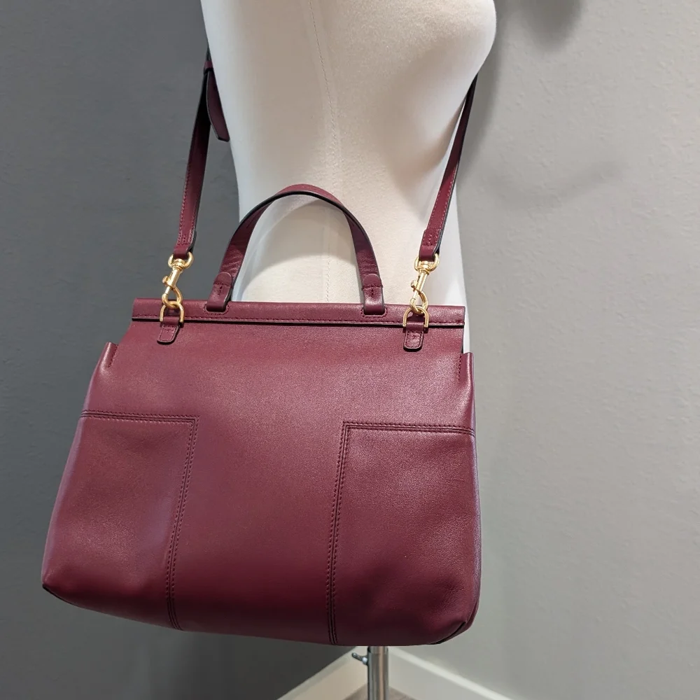 Tory Burch Vine Red The Block-T Leather Satchel